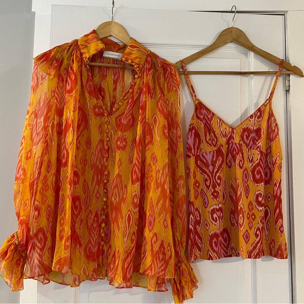 Zimmermann Orange and Red Blouse Set